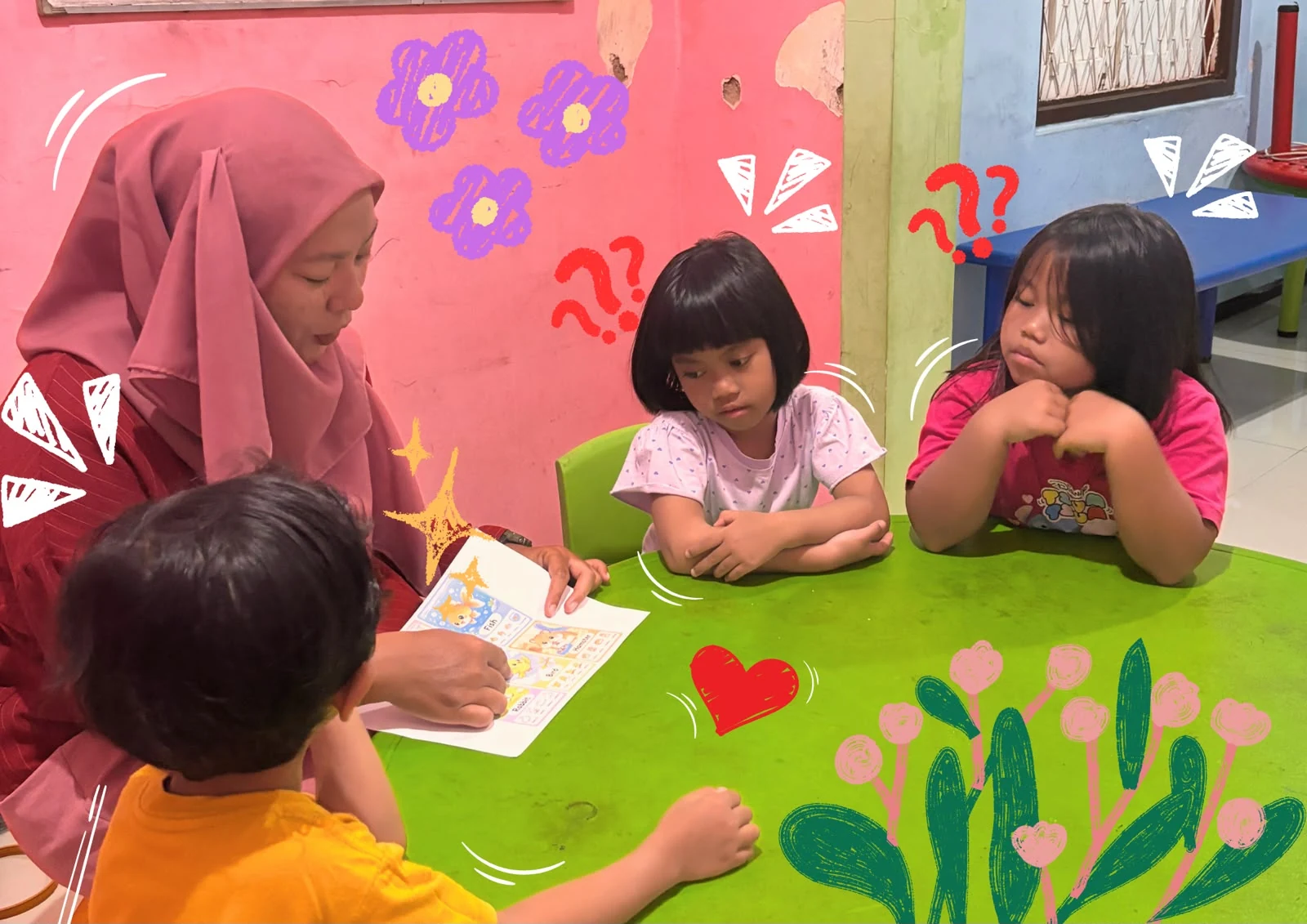 Anak-anak English Class Nur Madinah belajar bersama bunda guru